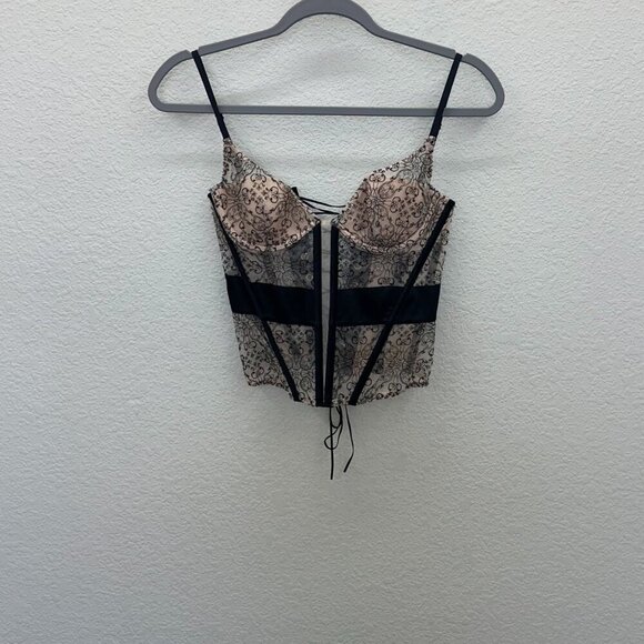 Victorias Secret Lace Corset Bustier Sexy Mesh Embroidered Lingerie Womens 32C - Picture 1 of 6